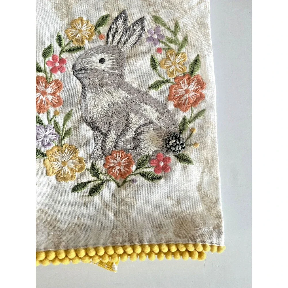 House & Garden Easter Bunny Kitchen Towels Set of 2 Embroidered Cotton Spring